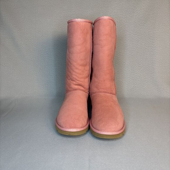 Womens UGG Boots Classic Tall or Fold Over Pink Suede Wool Sz 6 fits 7 RARE! - Picture 3 of 16